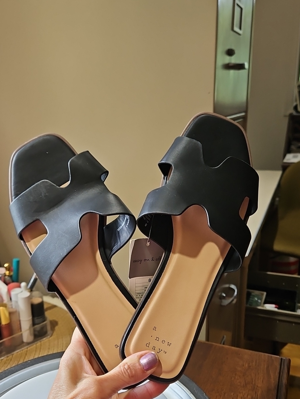 a new day Black Slide Sandals with Cutout Strap